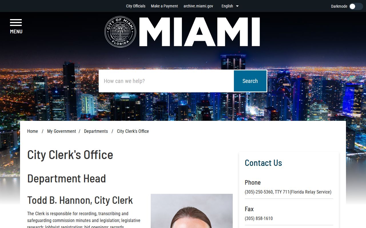 Miami criminal records City Clerk office information