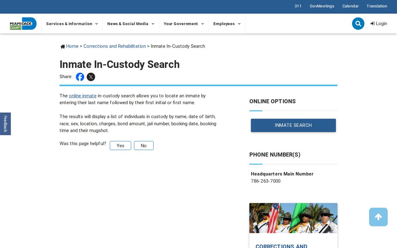 Miami-Dade County arrest history inmate search gateway