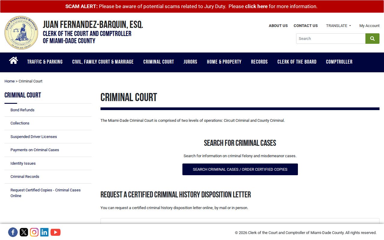Miami-Dade County criminal court Clerk services
