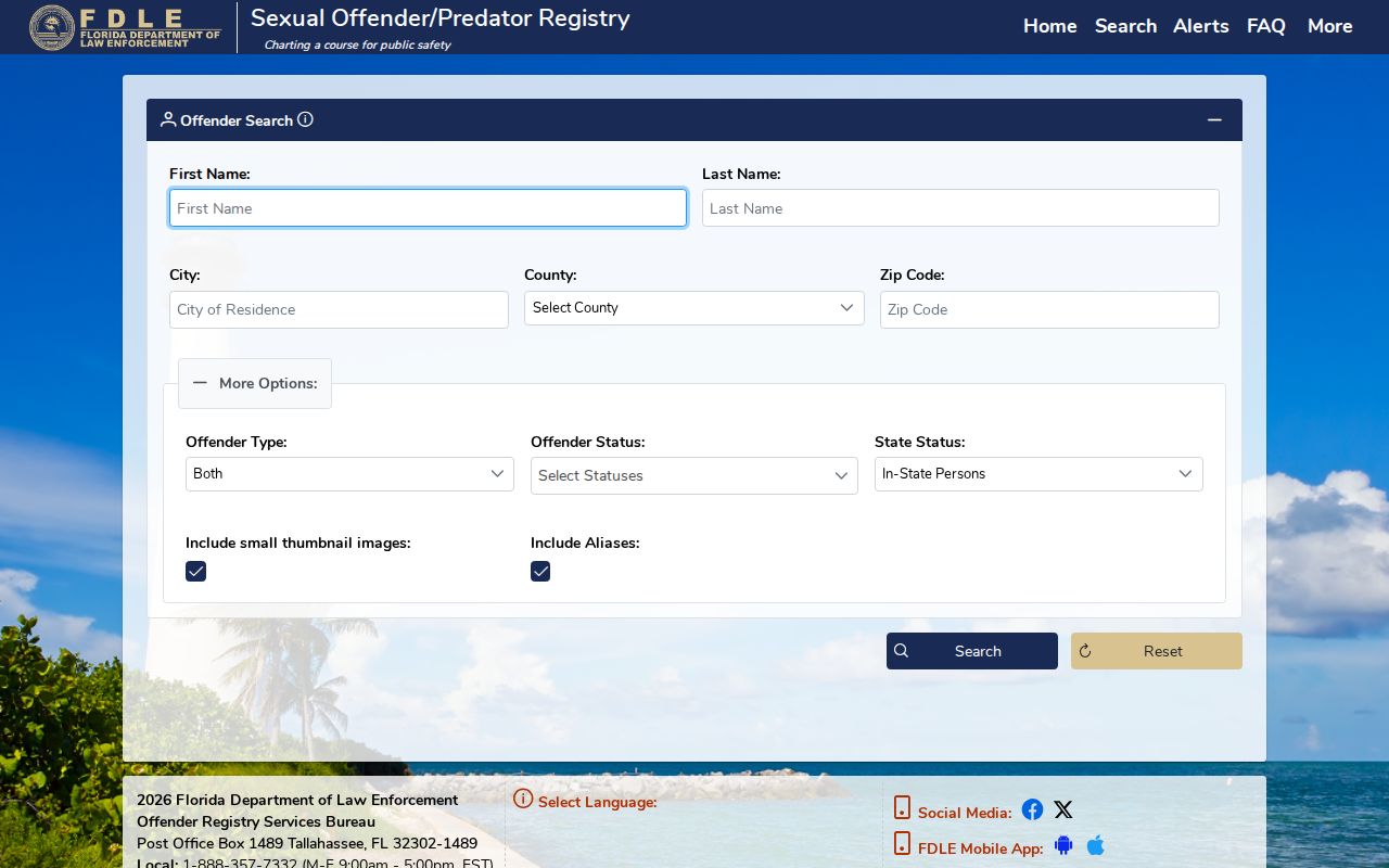 Miami-Dade County sex offender registry search form