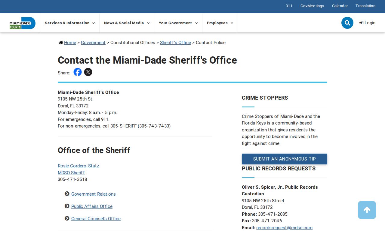 Miami Gardens criminal records county police custodian contacts