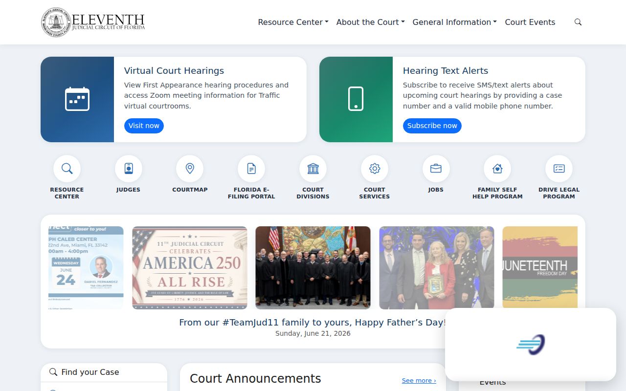 Eleventh Judicial Circuit source for Miami-Dade County criminal court records