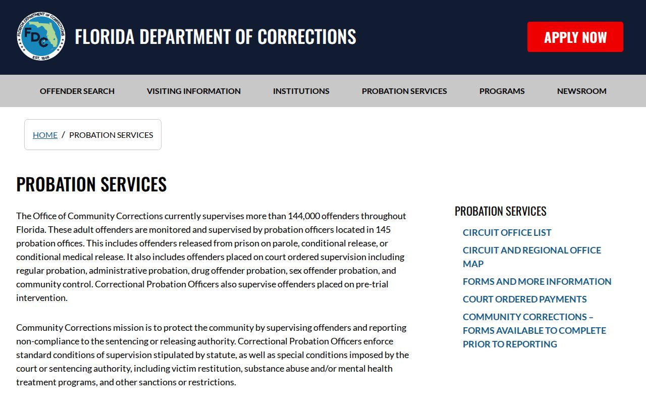 FDC Community Corrections for Miami-Dade County criminal records
