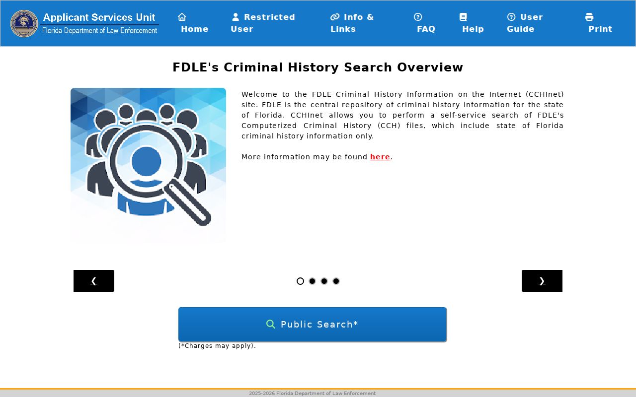 FDLE CCHInet search for Miami-Dade County criminal history