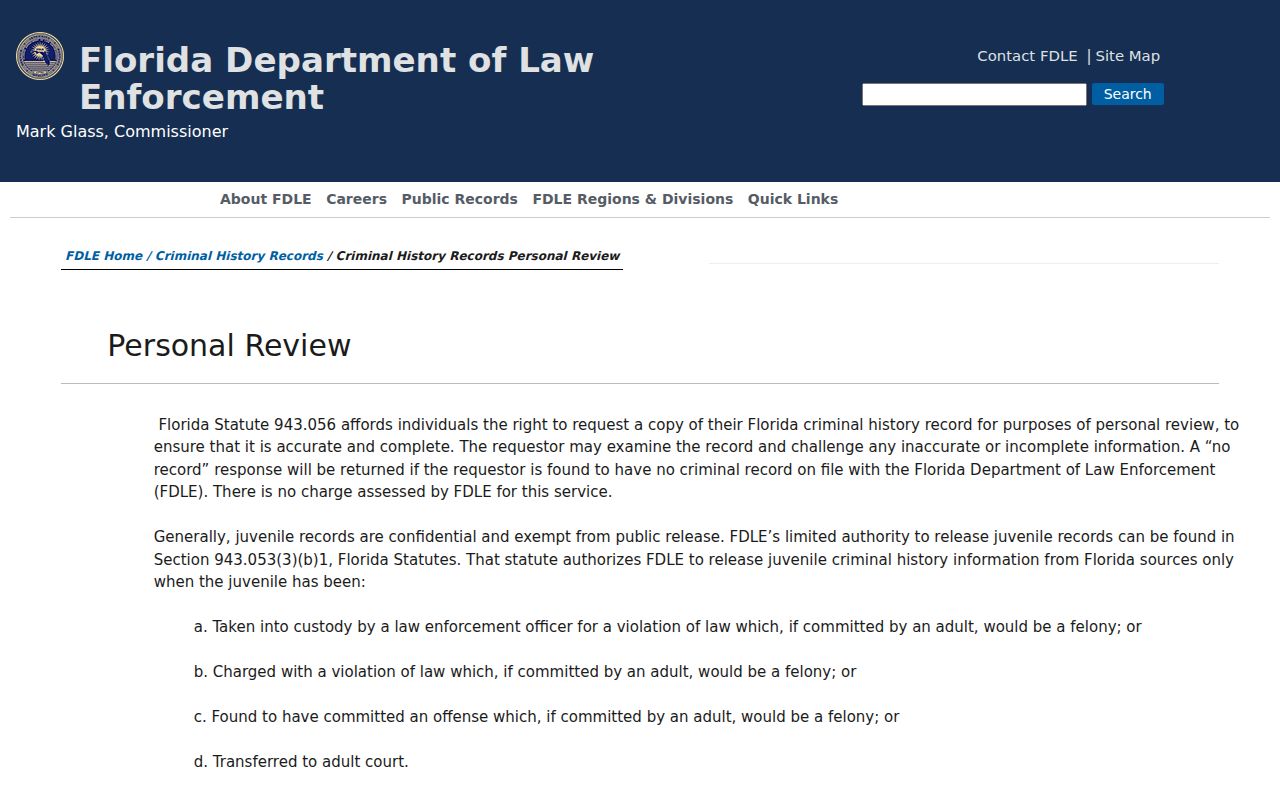 FDLE personal review process for Miami-Dade County criminal records