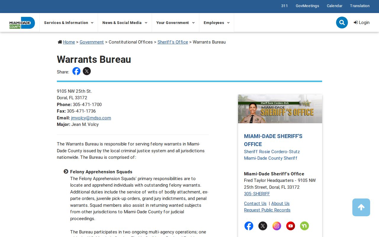 MDSO Warrants Bureau for Miami-Dade County criminal records